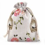 Katoenen zakjes bloemen en vogelkooitje