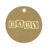 Label kraft rond met gouden babyblokken 10 stuks.