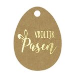 Kraft label paasei met goud metalic vrolijk pasen 10 stuks