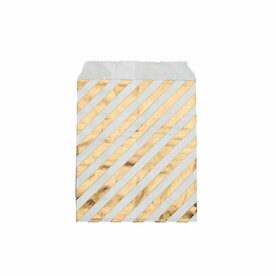 Papieren zakjes 10 x 15 cm wit met metallic gouden strepen 10 stuks