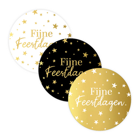 Ronde stickers 4 cm fijne feestdagen met sterren 3 kleuren 10 stuks