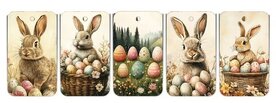 Label 7 x 4 cm paashaas en paaseieren mix 10 stuks