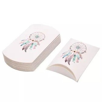 Geluksdoosje gondeldoosje wit met dromenvanger afbeelding pastel kleuren met sleutelhanger dromenvanger