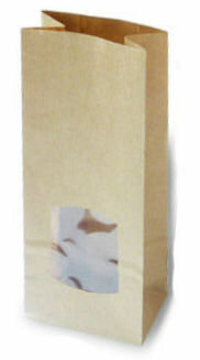Kraft papier blokbodem zakje met venster 8 x 5 x 19 cm