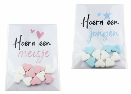 Geboortebedankje hoera een jongen of meisje vruchtenhartjes