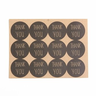 Stickers kraft thank you 12 stuks op vel