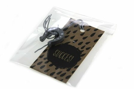 Gelukszakje gelukspoppetje hoefijzer en label succes