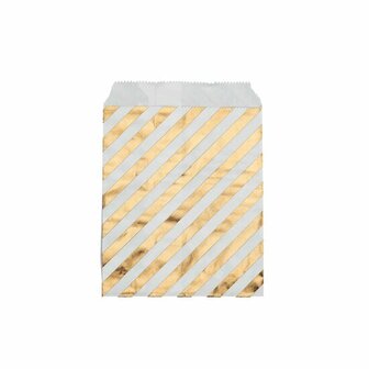 Papieren zakjes 10 x 15 cm wit met metallic gouden strepen 10 stuks
