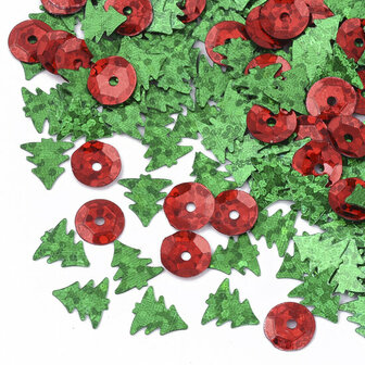 Kerst confetti strooimix groene kerstboompjes en rode besjes