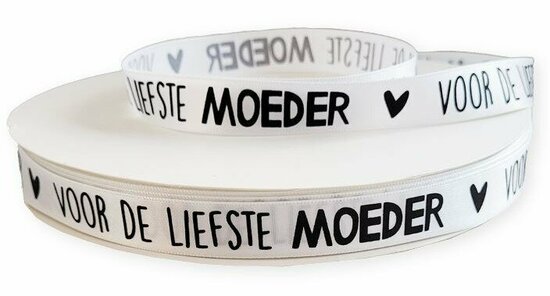 Satijn lint wit voor de liefste moeder 15 mm breed 5 meter