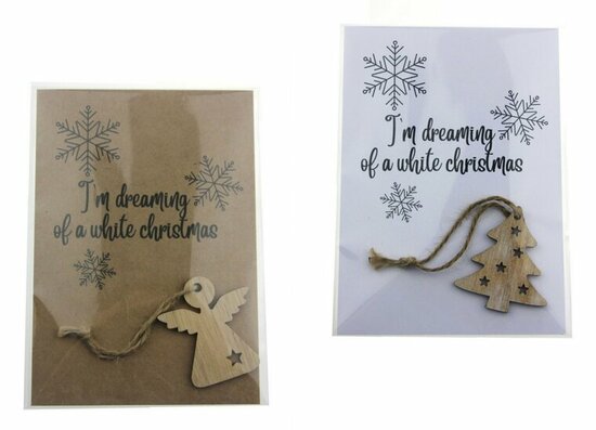 Kaart I'm dreaming of a white christmas met houten hanger