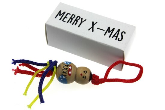 Geluksdoosje langwerpig merry x-mas met 4 cm chinese gelukspop