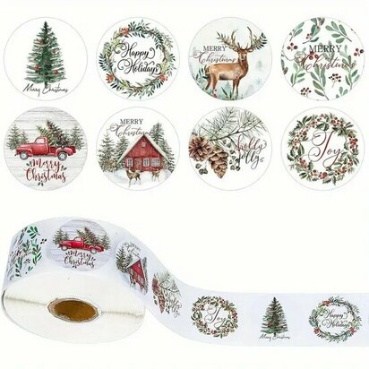 Ronde stickers kerst printjes merry christmas mix 10 stuks