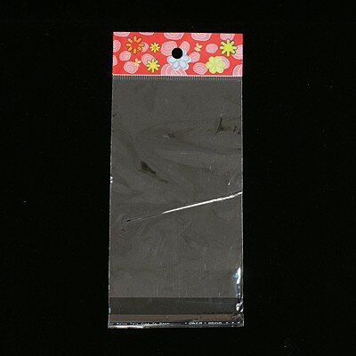 Cellofaan zakjes 9 x 16 cm rood met bloemetjes MET OPHANGOOG 10 stuks