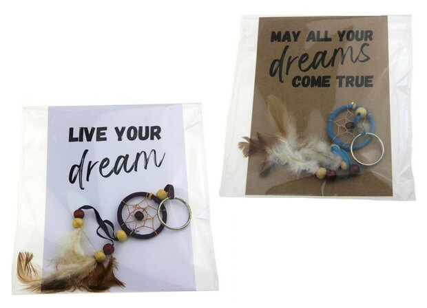 Gelukszakje kaart live your dream sleutelhanger dromenvanger