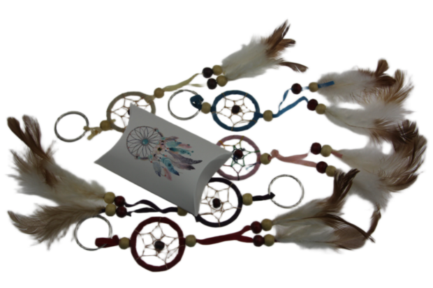 Geluksdoosje gondeldoosje wit met dromenvanger afbeelding pastel kleuren met sleutelhanger dromenvanger